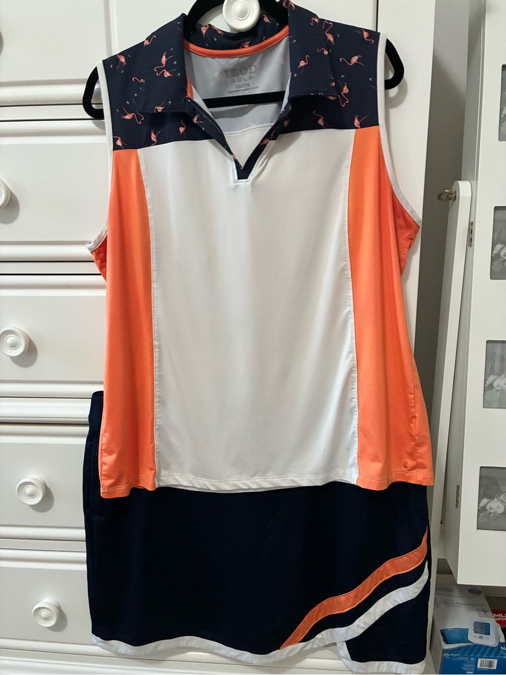Izod White Navy and Orange Sleeveless Skort Set